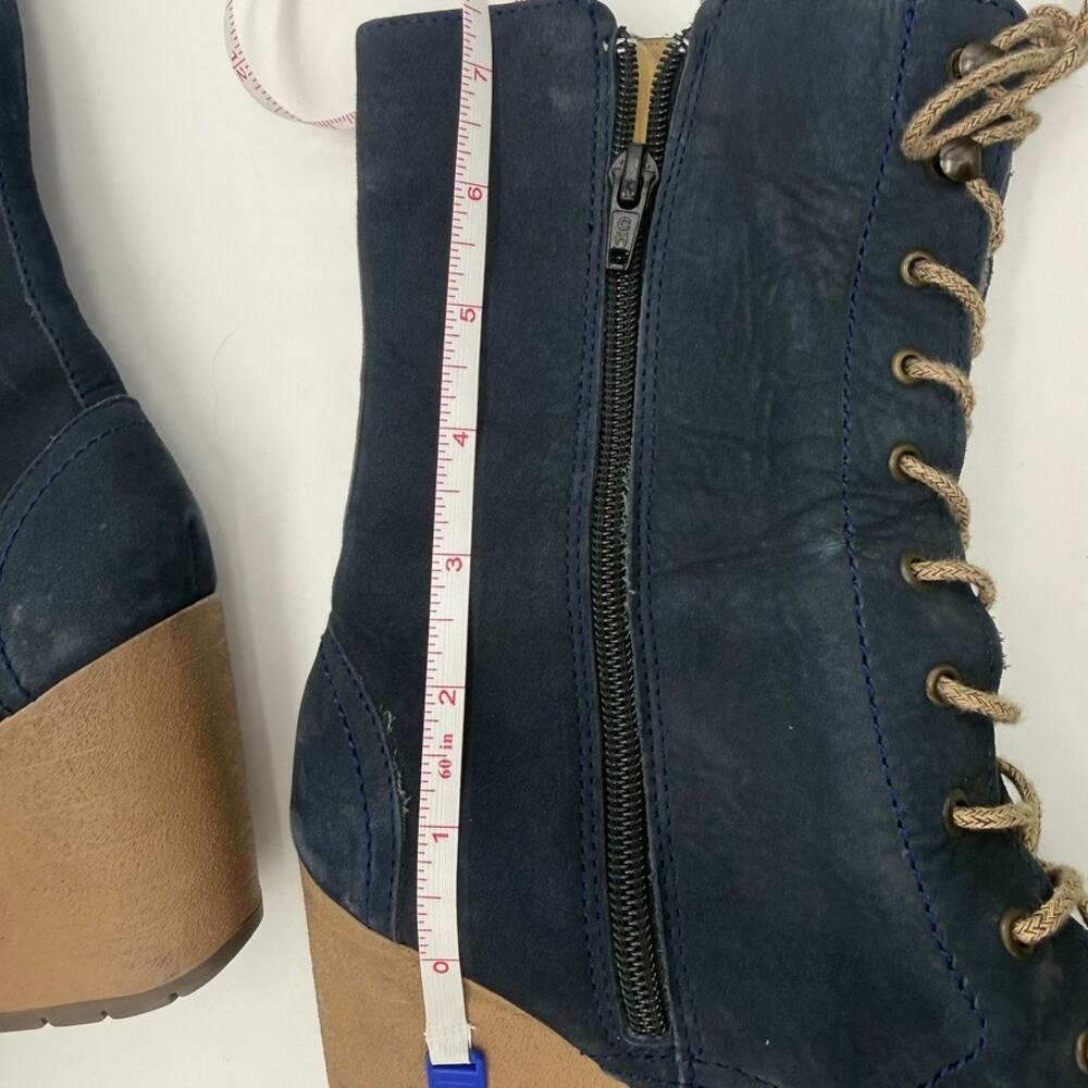 Julio de Mucha Navy Nubuck Lace-Up Wedge Boots Side Zip EU36 US5.5–6 - Picture 12 of 15